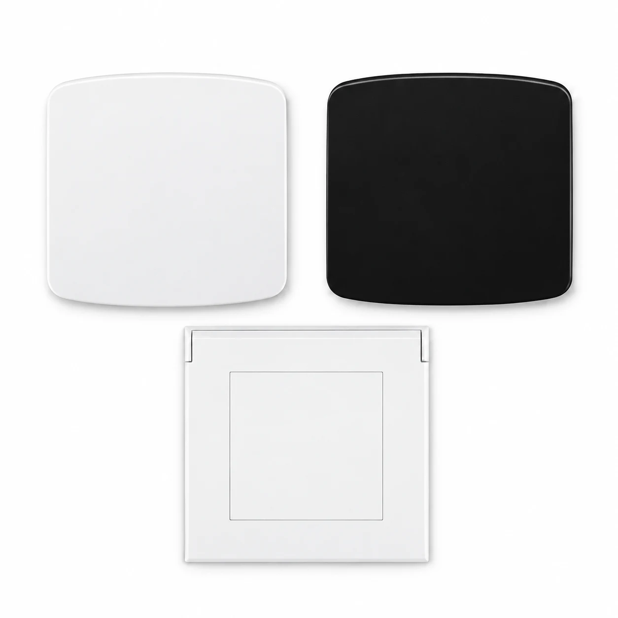 Koláž bílého a černého provedení Tango a bílé zásuvky Levit